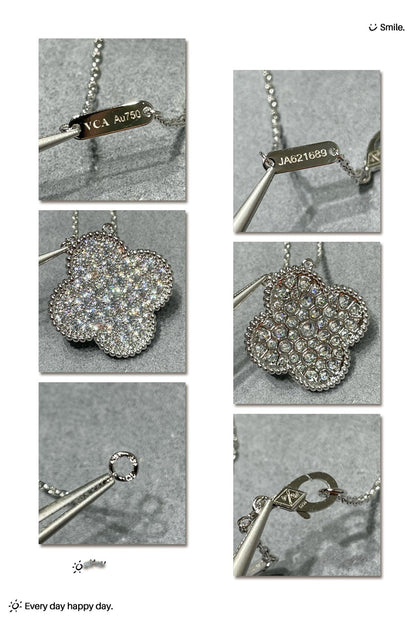 [Sophire Jewelry ]CLOVER 25MM LARGE PENDANT DIAMOND PAVED SILVER NECKLACE