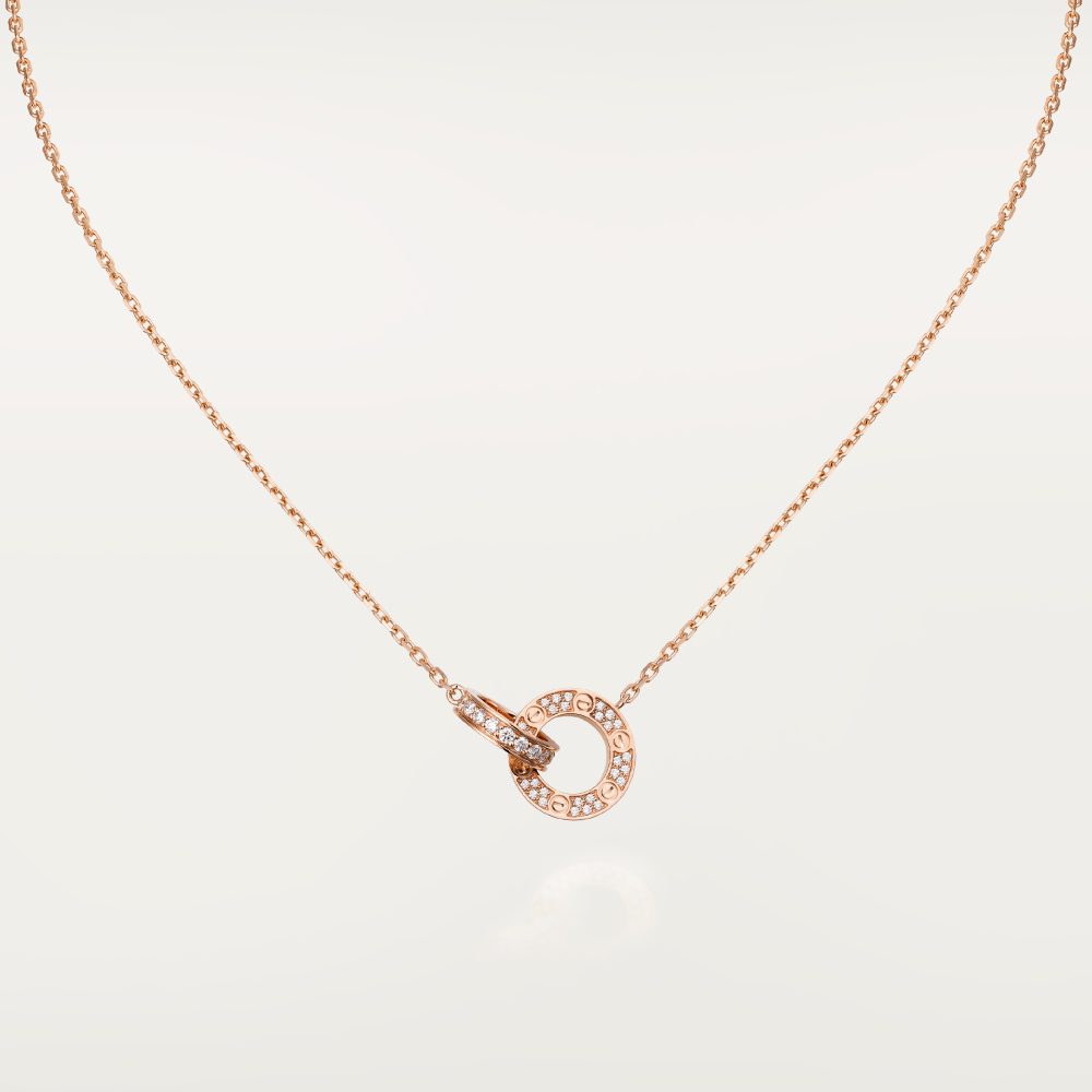 [Sophire Jewelry ]LOVE 7.6MM NECKLACE ROSE GOLD AND SILVER  FULL DIAMOND