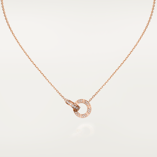 [Sophire Jewelry ]LOVE 7.6MM NECKLACE ROSE GOLD AND SILVER  FULL DIAMOND