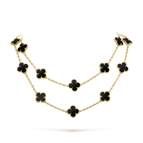 [Sophire Jewelry ]CLOVER 20 MOTIFS ONYX NECKLACE