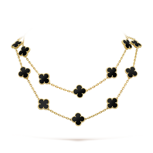 [Sophire Jewelry ]CLOVER 20 MOTIFS ONYX NECKLACE