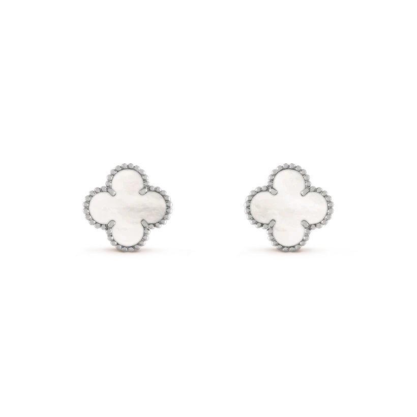 [Sophire Jewelry ]CLOVER MEDIUM 1 MOTIFS  WHITE MOP EARRINGS SILVER