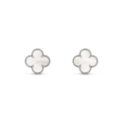 [Sophire Jewelry ]CLOVER MEDIUM 1 MOTIFS  WHITE MOP EARRINGS SILVER