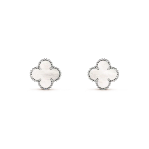[Sophire Jewelry ]CLOVER MEDIUM 1 MOTIFS  WHITE MOP EARRINGS SILVER