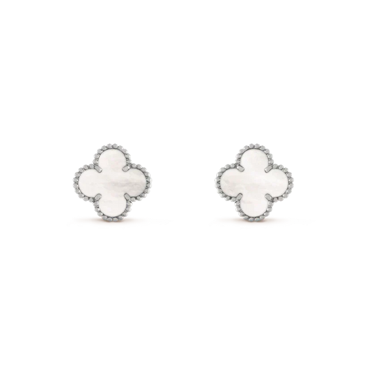 [Sophire Jewelry ]CLOVER MEDIUM 1 MOTIFS  WHITE MOP EARRINGS SILVER