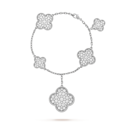 [Sophire Jewelry ]CLOVER 6 MOTIFS SILVER DIAMOND BRACELET