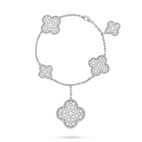 [Sophire Jewelry ]CLOVER 6 MOTIFS SILVER DIAMOND BRACELET