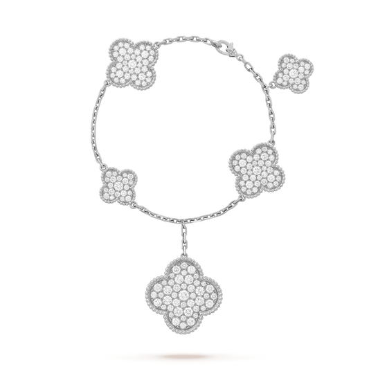 [Sophire Jewelry ]CLOVER 6 MOTIFS SILVER DIAMOND BRACELET