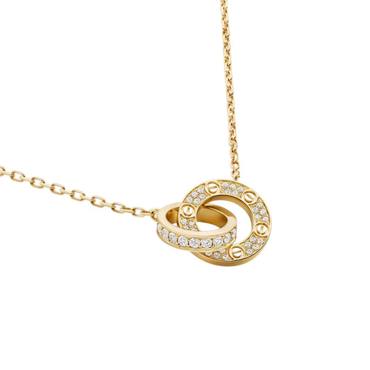 [Sophire]LOVE DOUBLE-RING PENDANT FULL-PAVÉ NECKLACE