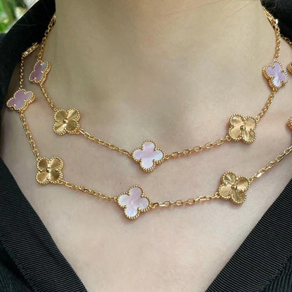 [Sophire Jewelry ]CLOVER 20 MOTIFS LASER PINK MOP NECKLACE