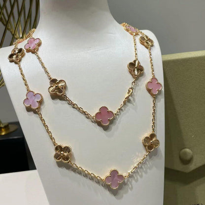 [Sophire Jewelry ]CLOVER 20 MOTIFS LASER PINK MOP NECKLACE