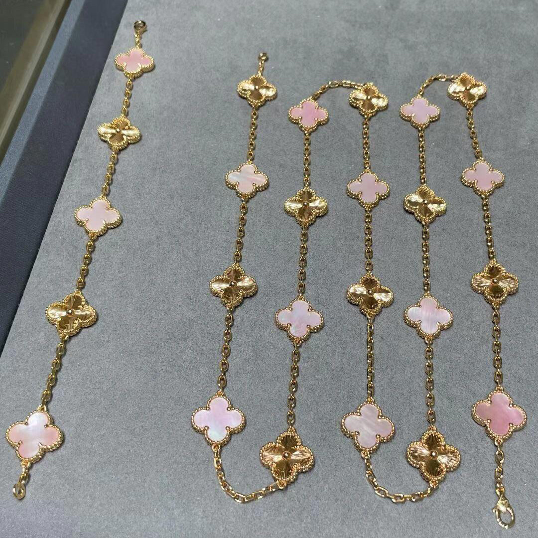 [Sophire Jewelry ]CLOVER 20 MOTIFS LASER PINK MOP NECKLACE