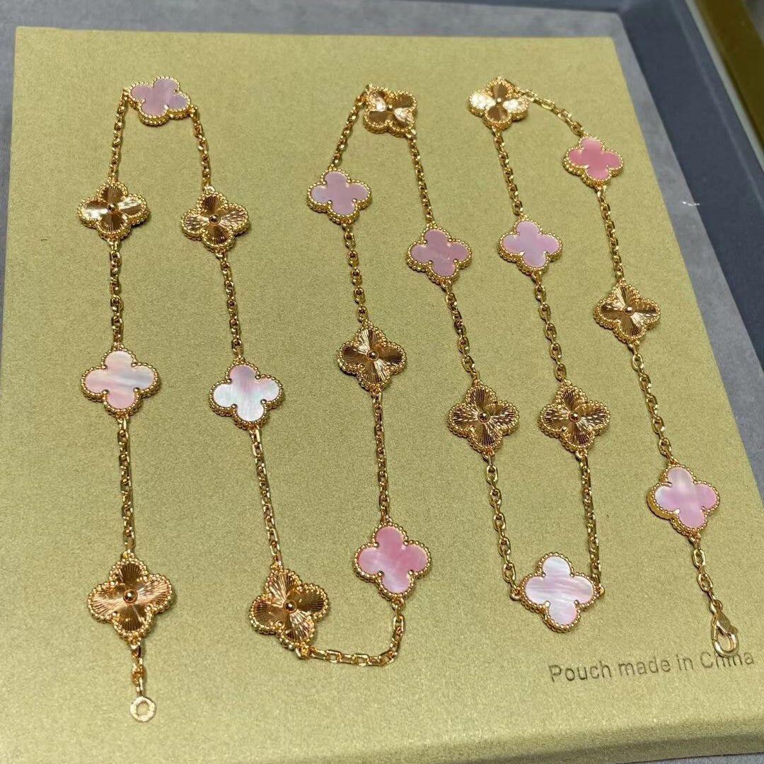 [Sophire Jewelry ]CLOVER 20 MOTIFS LASER PINK MOP NECKLACE