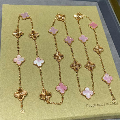 [Sophire Jewelry ]CLOVER 20 MOTIFS LASER PINK MOP NECKLACE