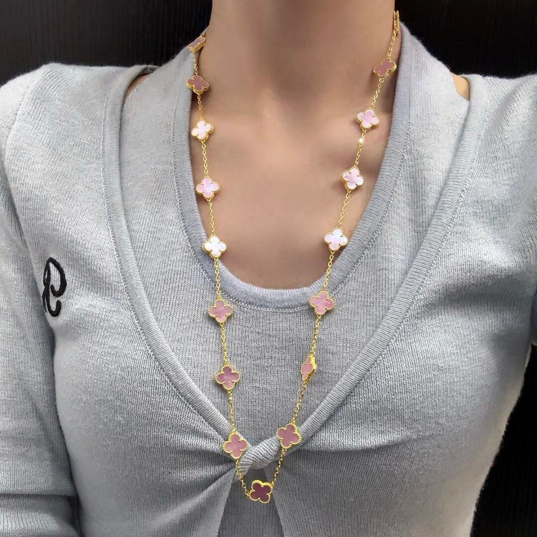 [Sophire Jewelry ]CLOVER 20 MOTIFS PINK MOP NECKLACE