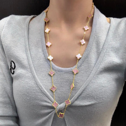 [Sophire Jewelry ]CLOVER 20 MOTIFS PINK MOP NECKLACE