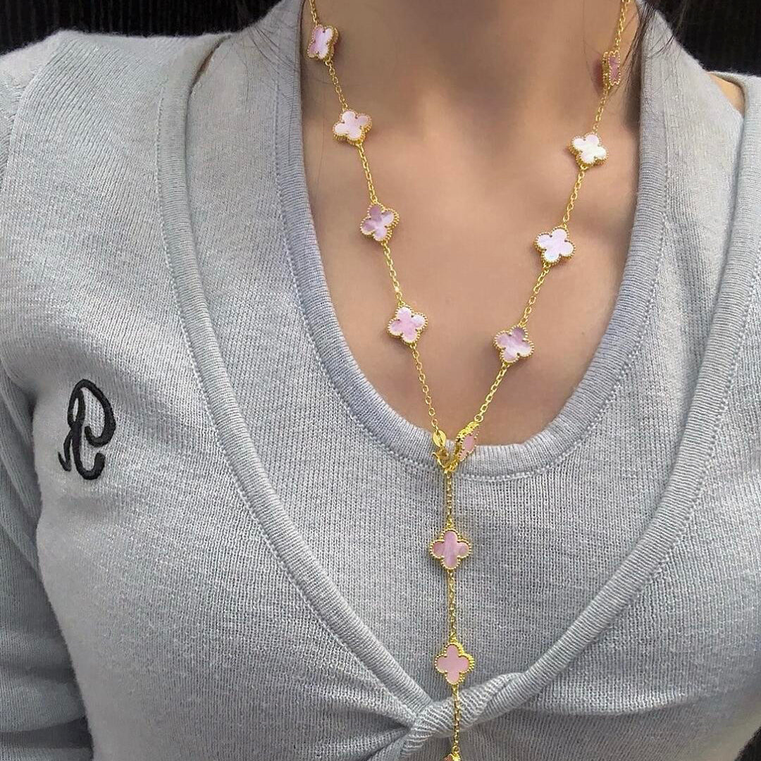 [Sophire Jewelry ]CLOVER 20 MOTIFS PINK MOP NECKLACE