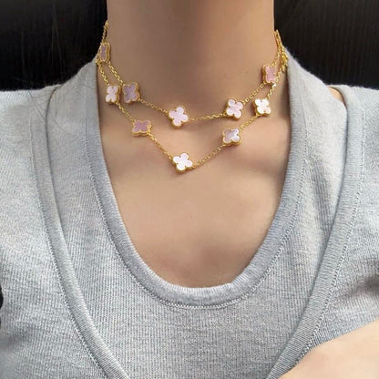 [Sophire Jewelry ]CLOVER 20 MOTIFS PINK MOP NECKLACE