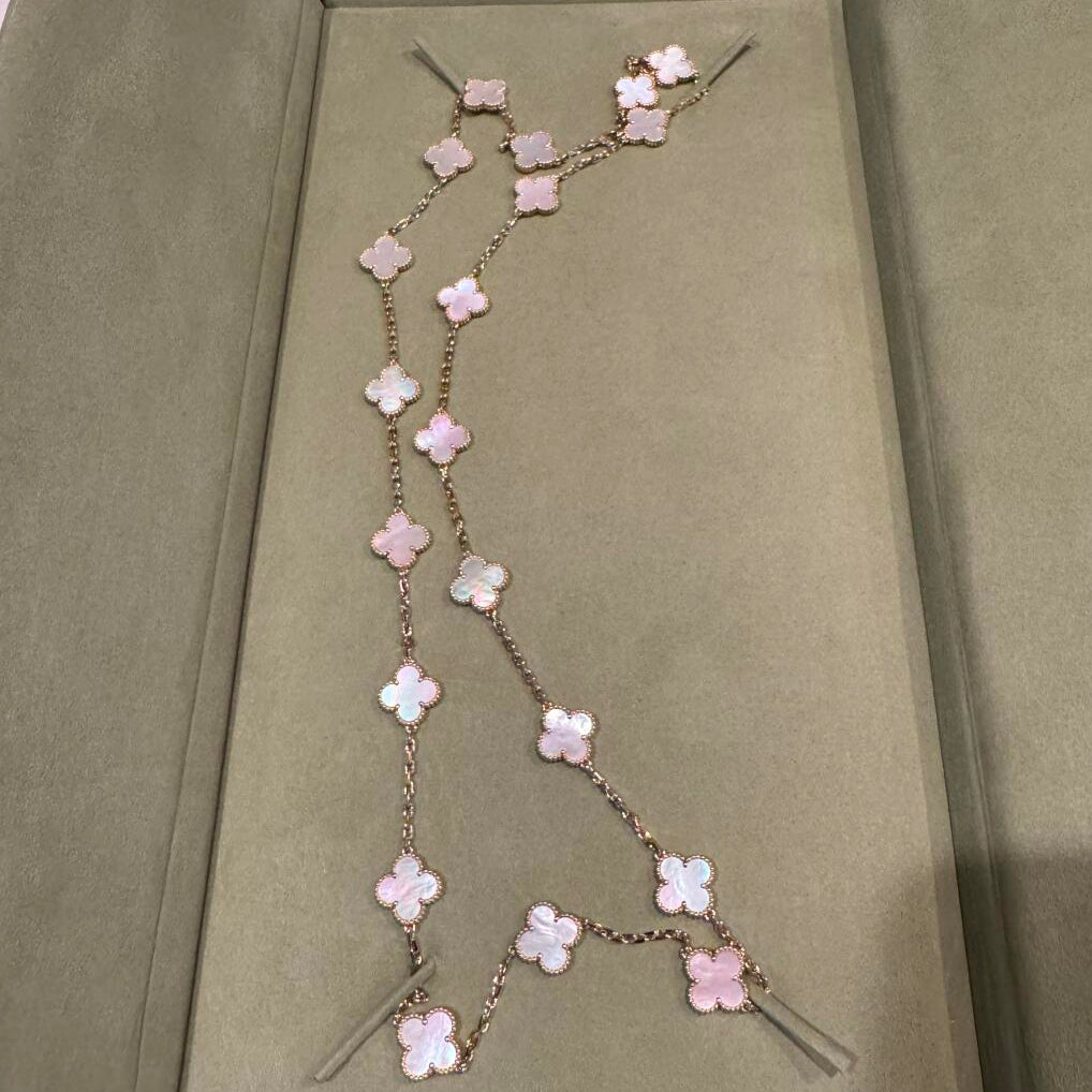 [Sophire Jewelry ]CLOVER 20 MOTIFS PINK MOP NECKLACE