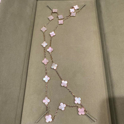 [Sophire Jewelry ]CLOVER 20 MOTIFS PINK MOP NECKLACE
