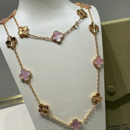 [Sophire Jewelry ]CLOVER 20 MOTIFS LASER PINK MOP NECKLACE