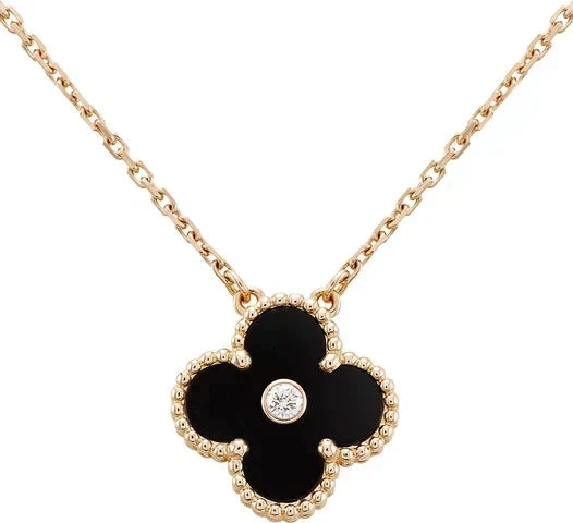 [Sophire Jewelry ]CLOVER 15MM DIAMOND ONYX NECKLACE