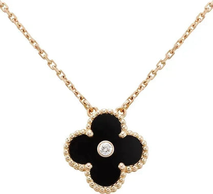 [Sophire Jewelry ]CLOVER 15MM DIAMOND ONYX NECKLACE