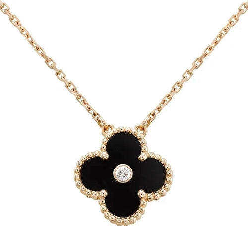 [Sophire Jewelry ]CLOVER 15MM DIAMOND ONYX NECKLACE