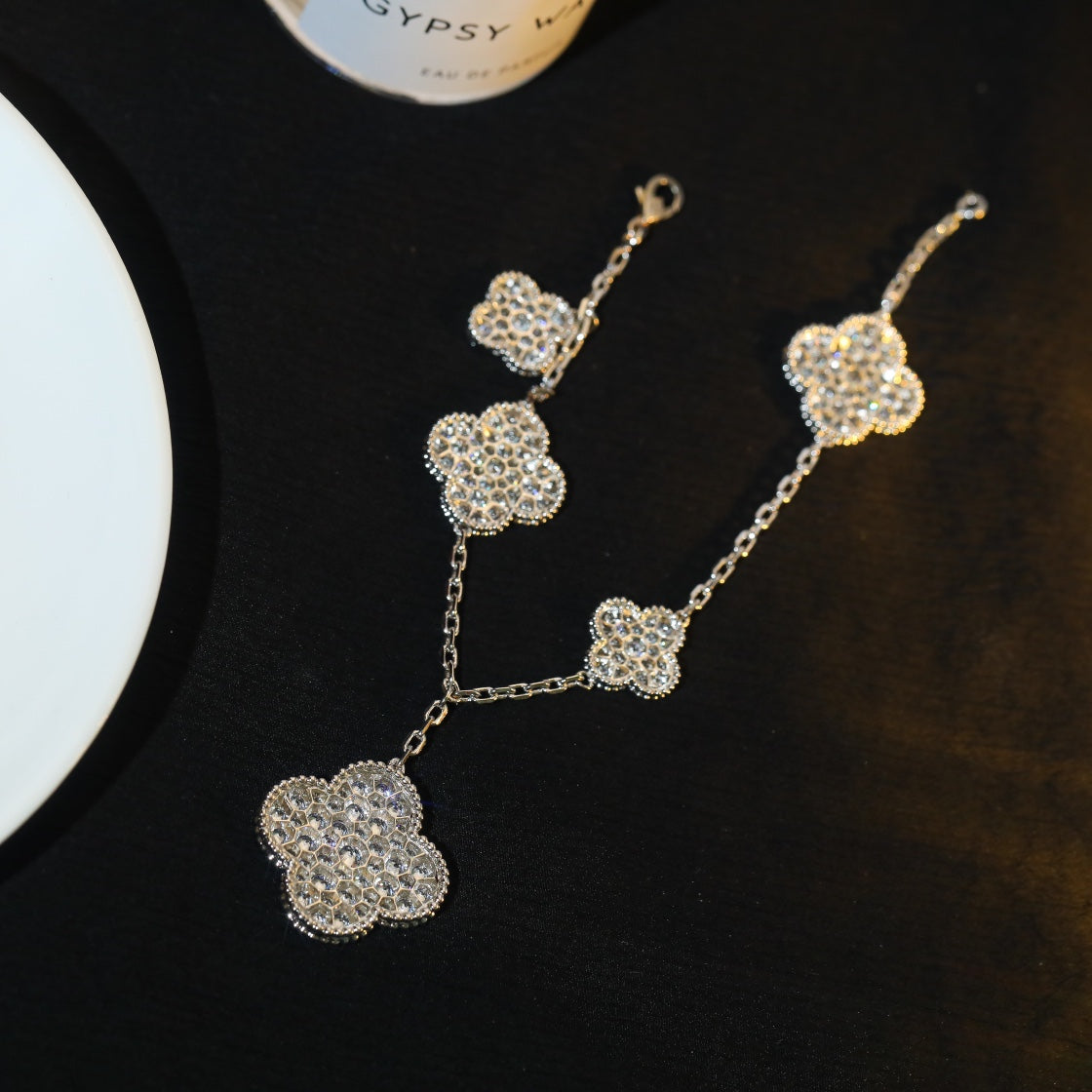 [Sophire Jewelry ]CLOVER BRACELET 5 MOTIF SILVER DIAMOND PAVED