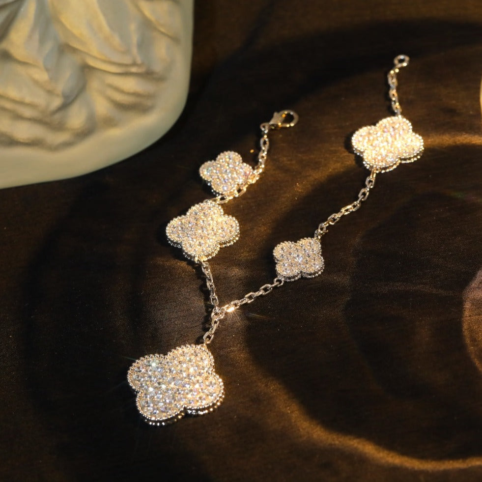 [Sophire Jewelry ]CLOVER BRACELET 5 MOTIF SILVER DIAMOND PAVED