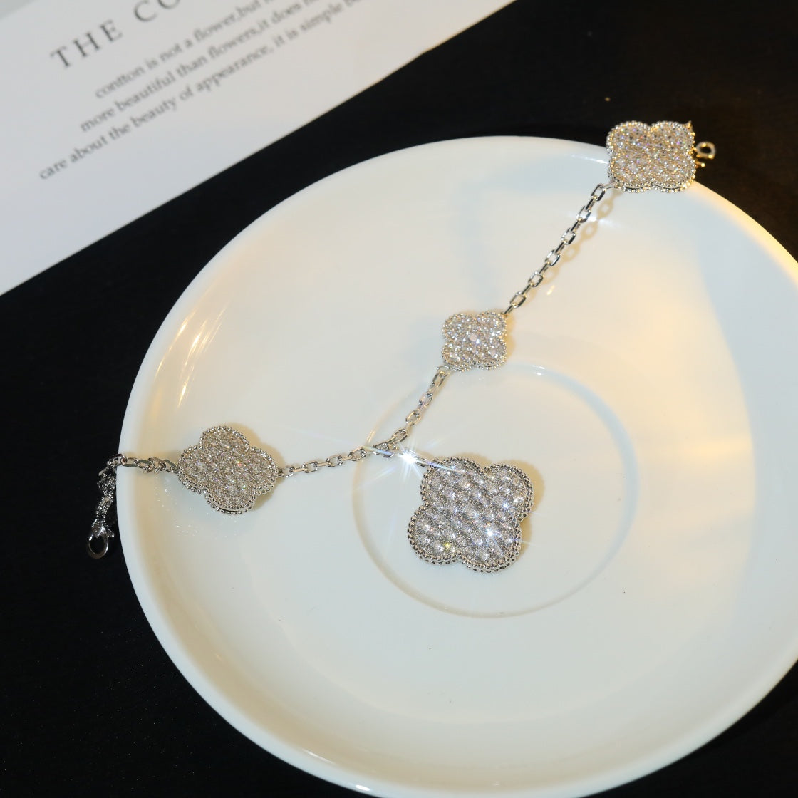 [Sophire Jewelry ]CLOVER BRACELET 5 MOTIF SILVER DIAMOND PAVED