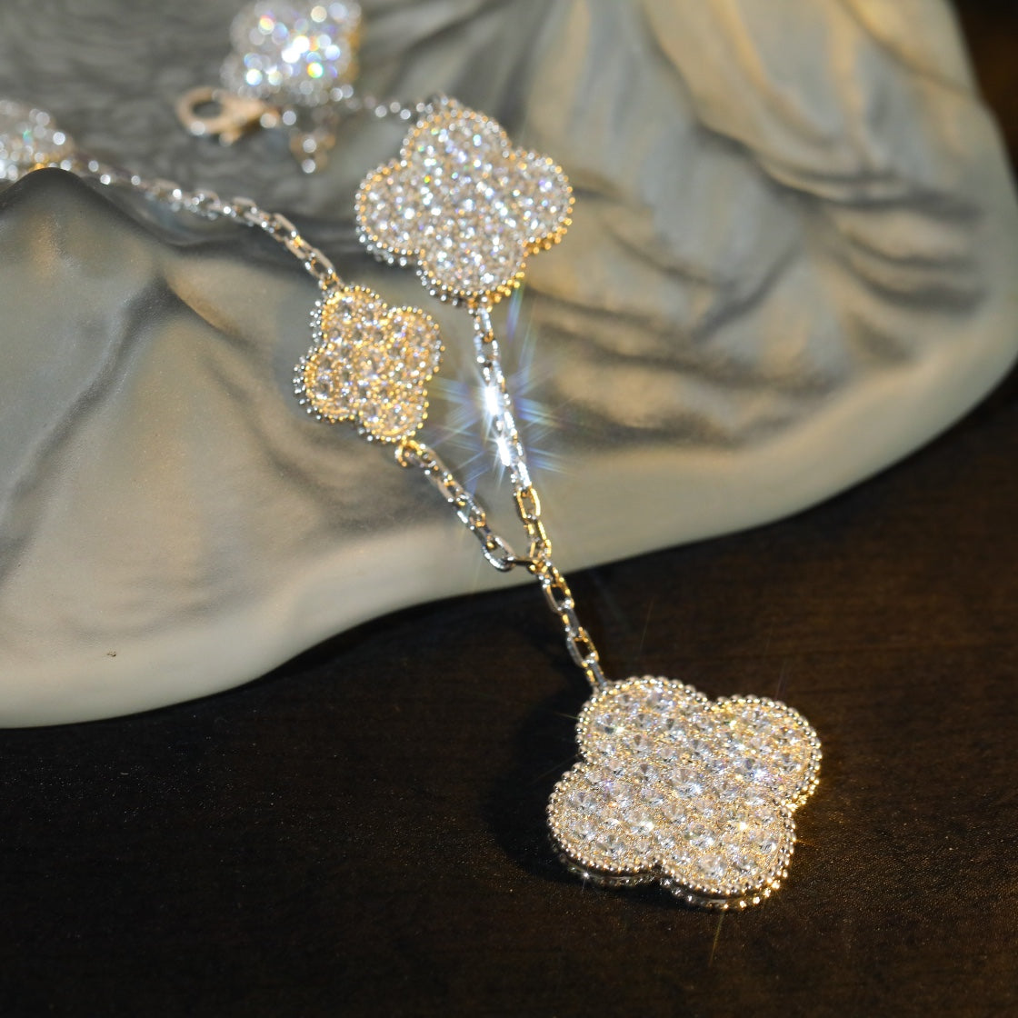 [Sophire Jewelry ]CLOVER BRACELET 5 MOTIF SILVER DIAMOND PAVED