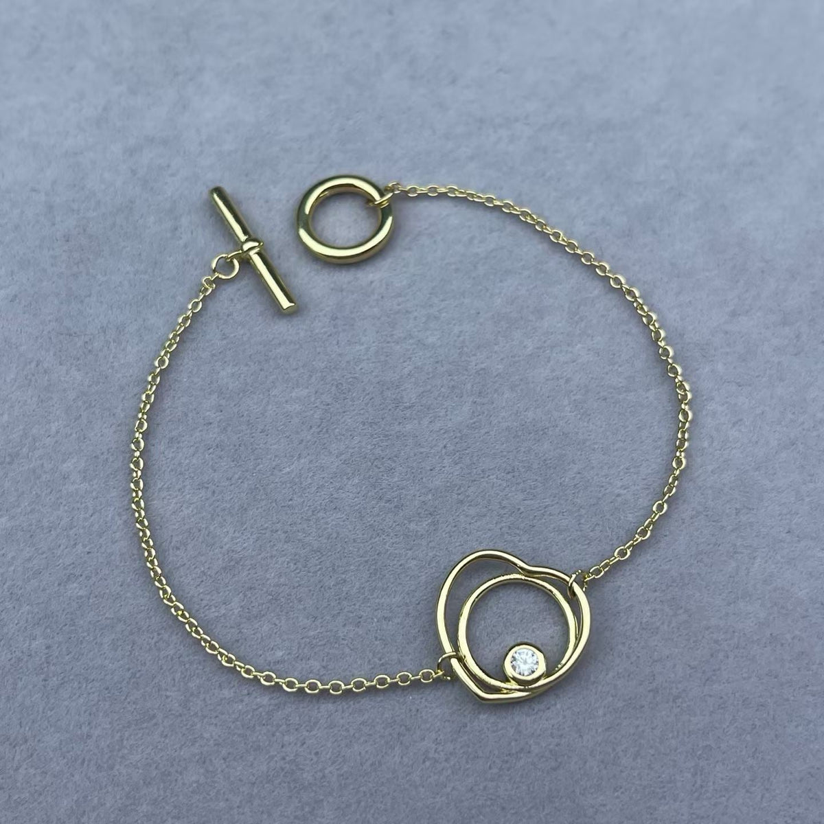 [Sophire Jewelry]HOLLOW HEART SINGLE DIAMOND BRACELET