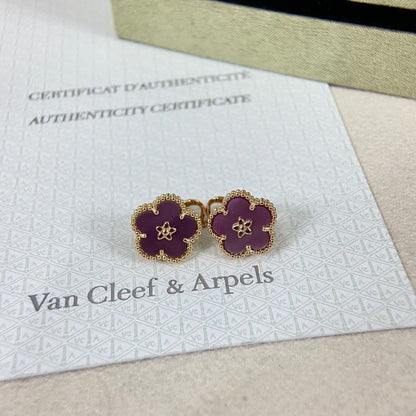 [Sophire Jewelry]NEW PURPLE PLUM FRAGRANCE PLUM BLOSSOM GOLD EARRINGS