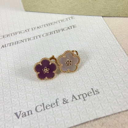 [Sophire Jewelry]NEW PURPLE PLUM FRAGRANCE PLUM BLOSSOM GOLD EARRINGS