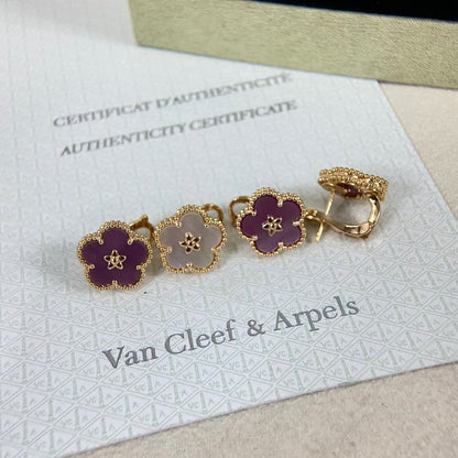 [Sophire Jewelry]NEW PURPLE PLUM FRAGRANCE PLUM BLOSSOM GOLD EARRINGS