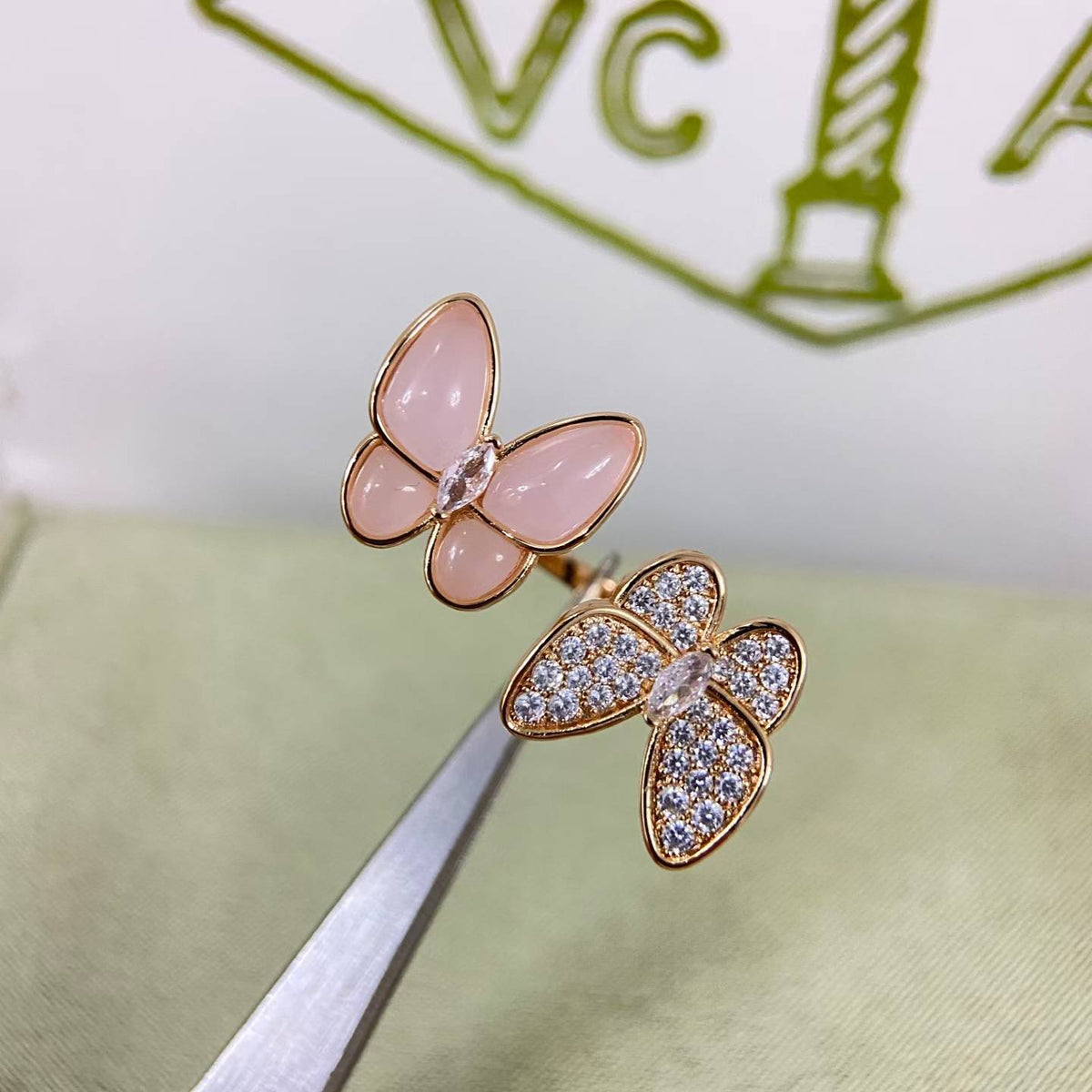 [Sophire Jewelry]TWIN BUTTERFLY NEW DIAMOND & PINK BUTTERFLY RING