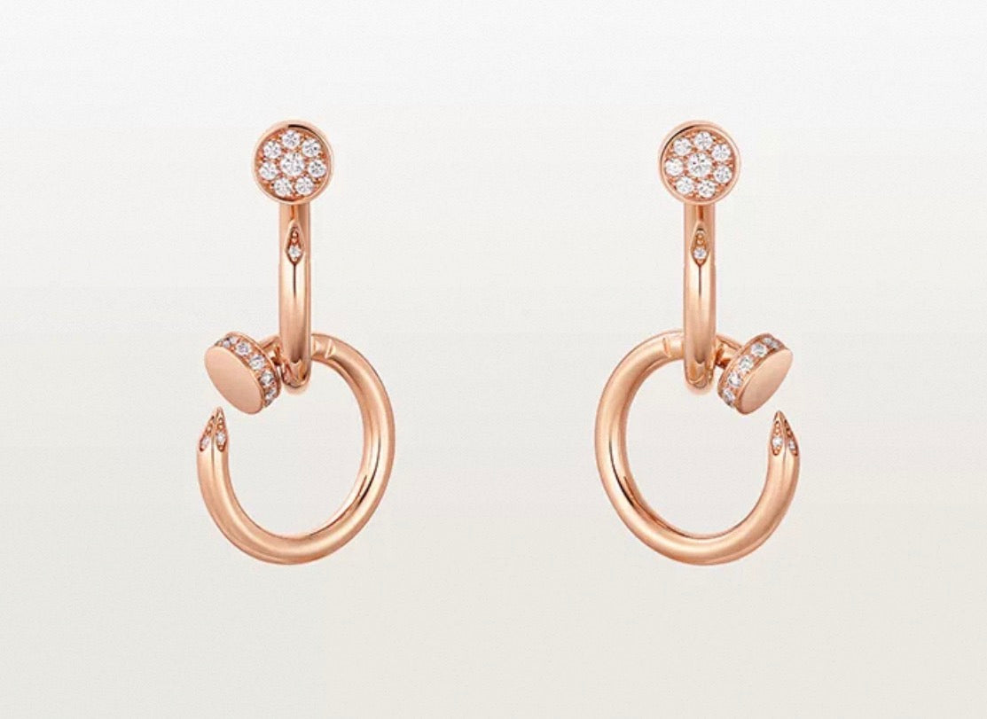 [Sophire Jewelry]NAIL COLLECTION DIAMOND SET DOUBLE HOOP EARRINGS