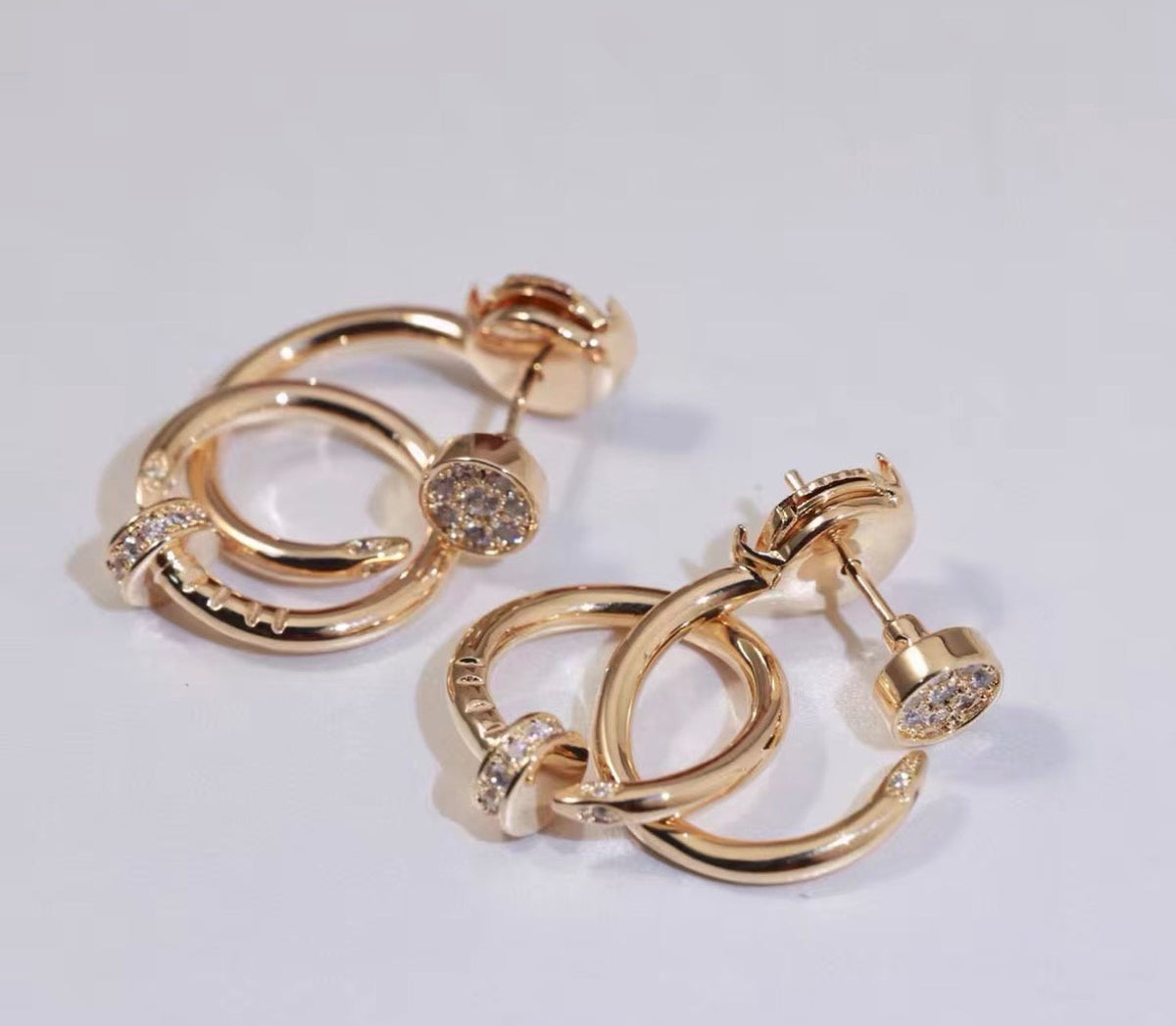 [Sophire Jewelry]NAIL COLLECTION DIAMOND SET DOUBLE HOOP EARRINGS