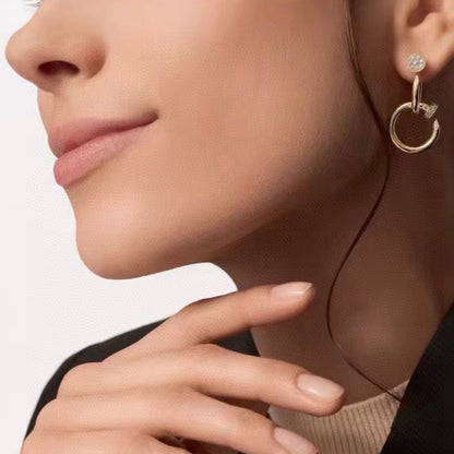 [Sophire Jewelry]NAIL COLLECTION DIAMOND SET DOUBLE HOOP EARRINGS
