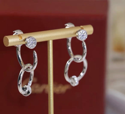 [Sophire Jewelry]NAIL COLLECTION DIAMOND SET DOUBLE HOOP EARRINGS