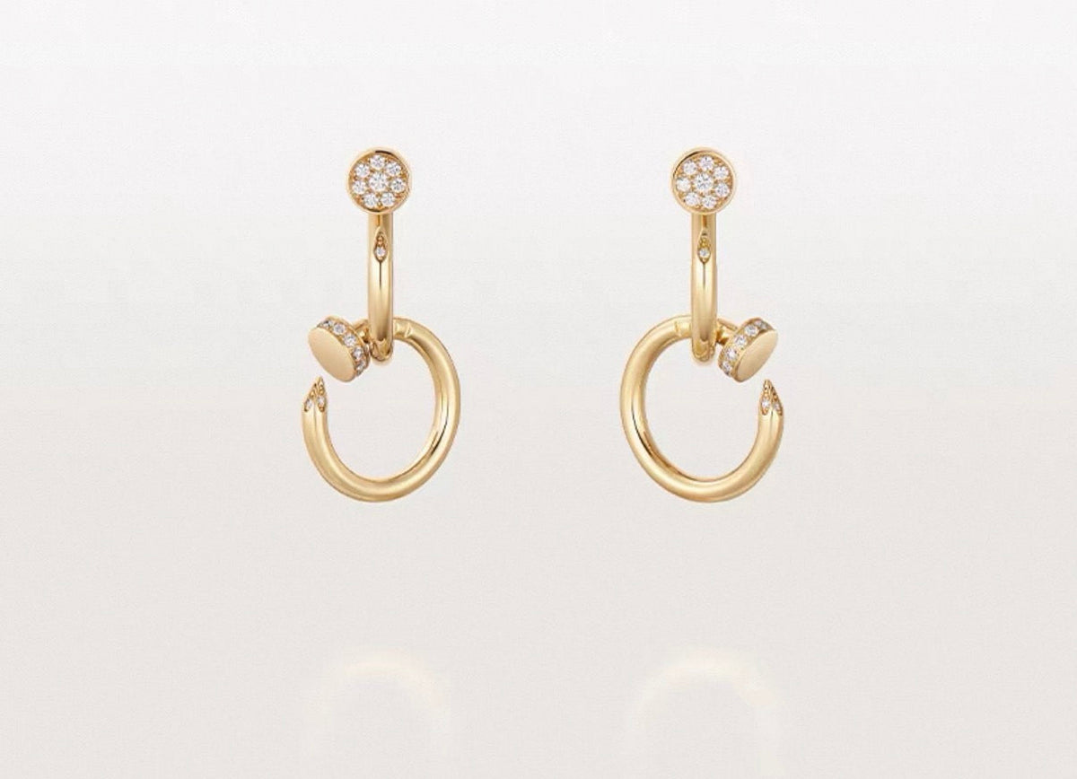 [Sophire Jewelry]NAIL COLLECTION DIAMOND SET DOUBLE HOOP EARRINGS