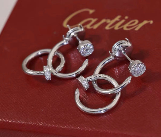 [Sophire Jewelry]NAIL COLLECTION DIAMOND SET DOUBLE HOOP EARRINGS
