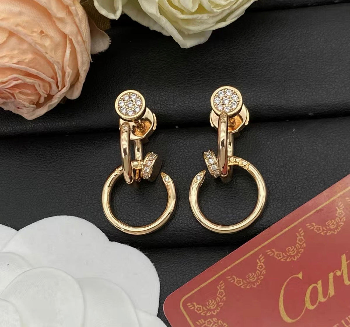 [Sophire Jewelry]NAIL COLLECTION DIAMOND SET DOUBLE HOOP EARRINGS