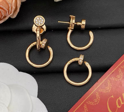 [Sophire Jewelry]NAIL COLLECTION DIAMOND SET DOUBLE HOOP EARRINGS