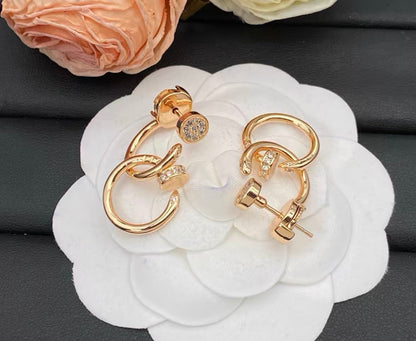 [Sophire Jewelry]NAIL COLLECTION DIAMOND SET DOUBLE HOOP EARRINGS