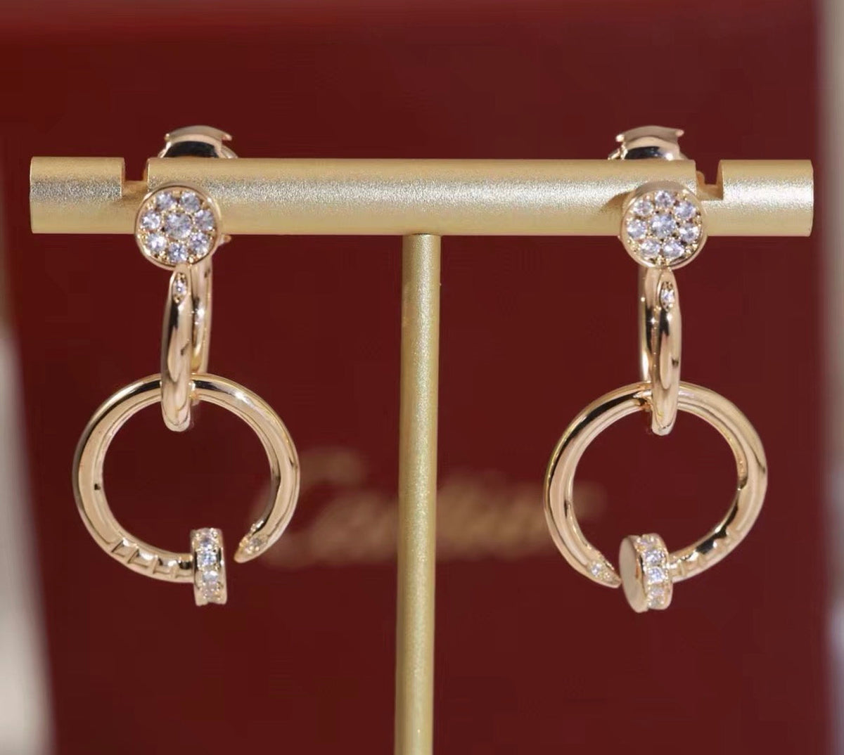[Sophire Jewelry]NAIL COLLECTION DIAMOND SET DOUBLE HOOP EARRINGS