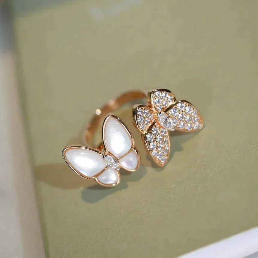 [Sophire Jewelry ]TWIN BUTTERFLY DIAMOND MOP RING
