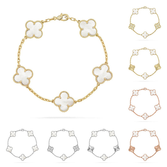 [Sophire]LUCKY CLOVER 5-MOTIF BRACELET - WHITE MOTHER-OF-PEARL COLLECTION
