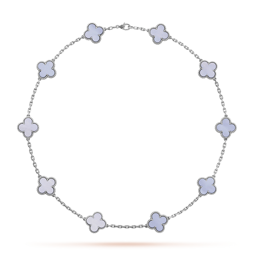 [Sophire Jewelry ]CLOVER 10 MOTIFS BLUE CHALCEDONY NECKLACE